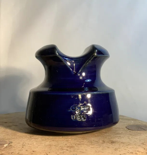 Vintage Cobalt Blue Ceramic Saddle-Top Insulator - Locke No. 2 Made USA