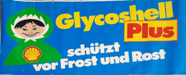 alt Reklame Werbe Banner Shell Tankstelle Werbung Glycoshell Werbebanner