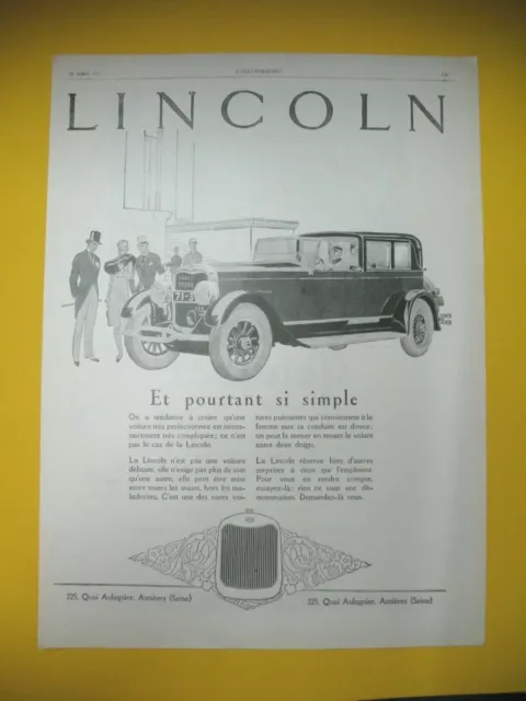 Publicite De Presse Lincoln Automobile Et Pourtant Si Simple 1926