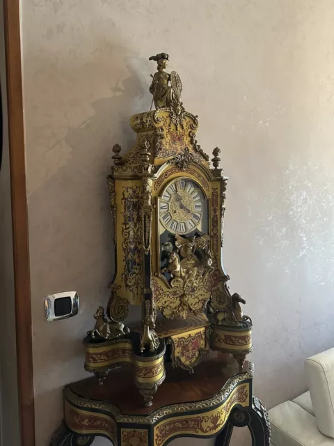 Antico Orologio A pendolo Stile Boulle Da Tavolo-Consolle in legno massello