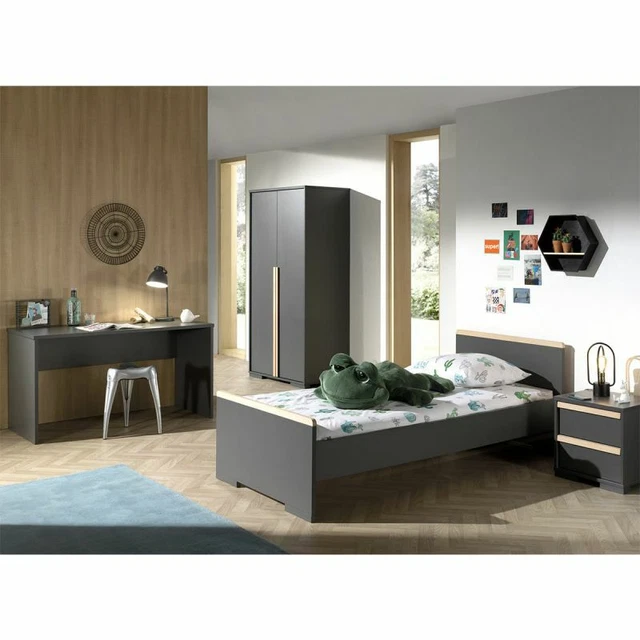 Paris Prix - Pack - Lit Enfant, Chevet, Armoire & Bureau "london Ii" Gris Anthra
