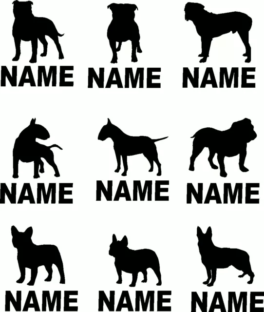 dog stickers personalised name car wall window kennel vinyl decal dog breed M uk