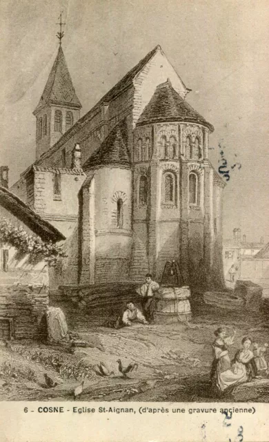 COSNE COURS SUR LOIRE card Church of Saint Aignan after an old engraving