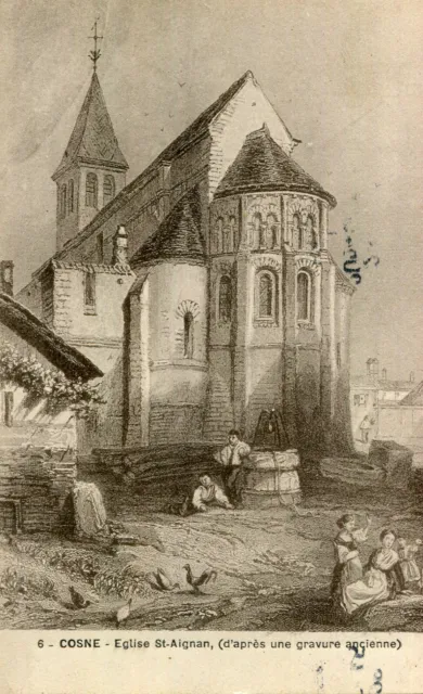 Carte COSNE COURS SUR LOIRE Eglise Saint Aignan d'après une gravure ancienne