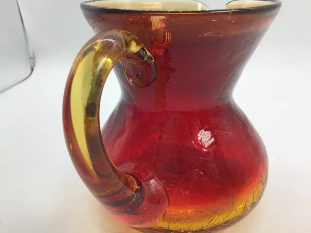 Vintage Red Amberina Hand Blown Small Pitcher Crackled Glass 3