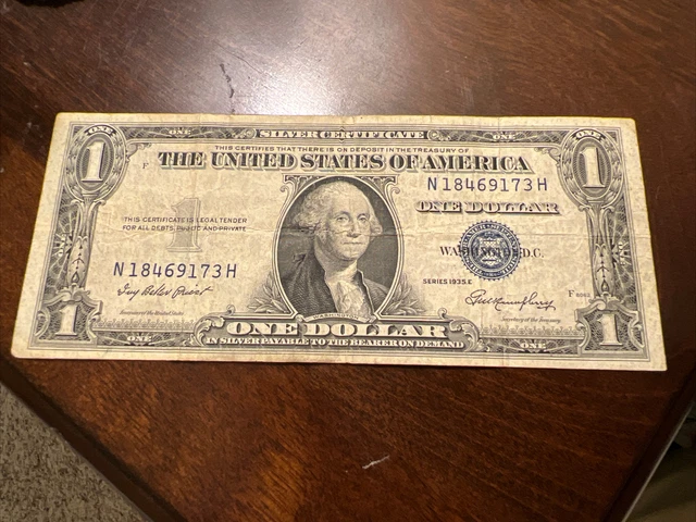 1935 Series E One Dollar Blue Seal Note Silver Certificate Old US Bill $1 Money