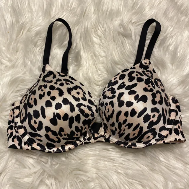 Victorias Secret 34D Bra Plunge Animal Print Bling Underwire Padded Back Closure