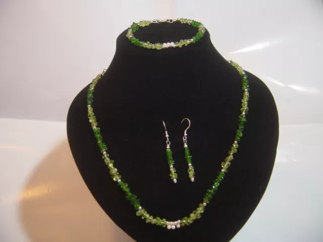 Solid Silver Set-Necklace-Bracelet & Earings "Superb" Peridot & Russian Diopside