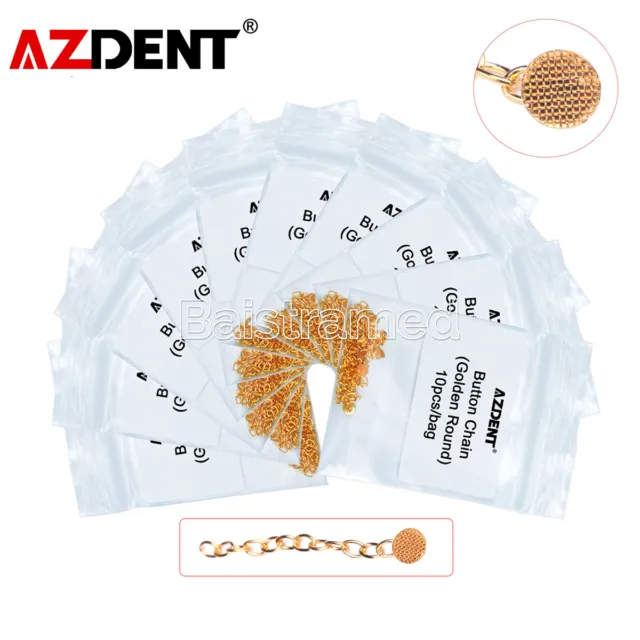 AZDENT Dental Orthodontic Traction Chain Gold Round Mesh Base Lingual Buttons