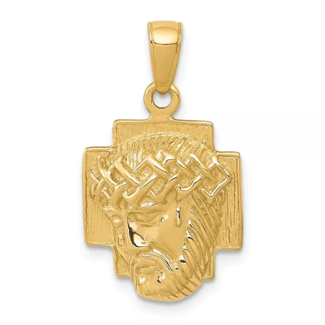 10K Yellow Gold Polished 2-D Small Jesus Head with Crown Pendant