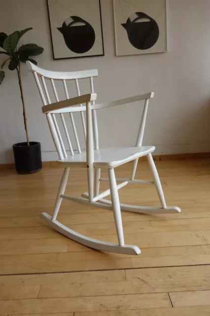 Swedish Antique Mid Century White Rocking Chair Vintage Scandinavian