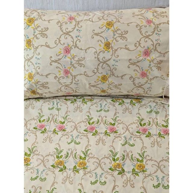 CANNON ROYAL FAMILY Full Queen fitted Sheet Beige Pink Floral Print