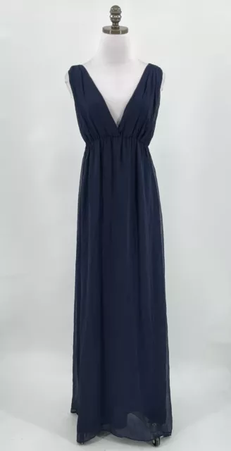 Alice + Olivia Womens Blue Silk Deep V Neck Sleeveless Long Maxi Dress Sz L