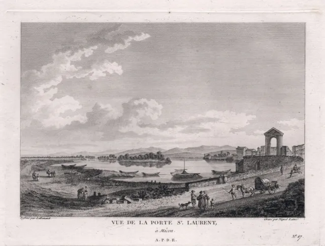 Macon Pont Saint-Laurent Bourgogne Estampe Rotocalco Engraving Incisione 1780