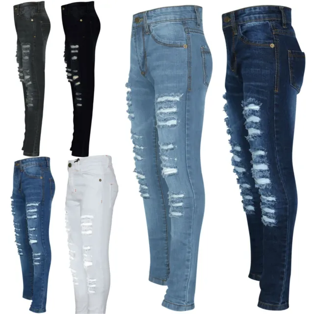 Kids Girls Skinny Denim Jeans Ripped Stretchy Fashion Pants Jeggings 3-14 Years