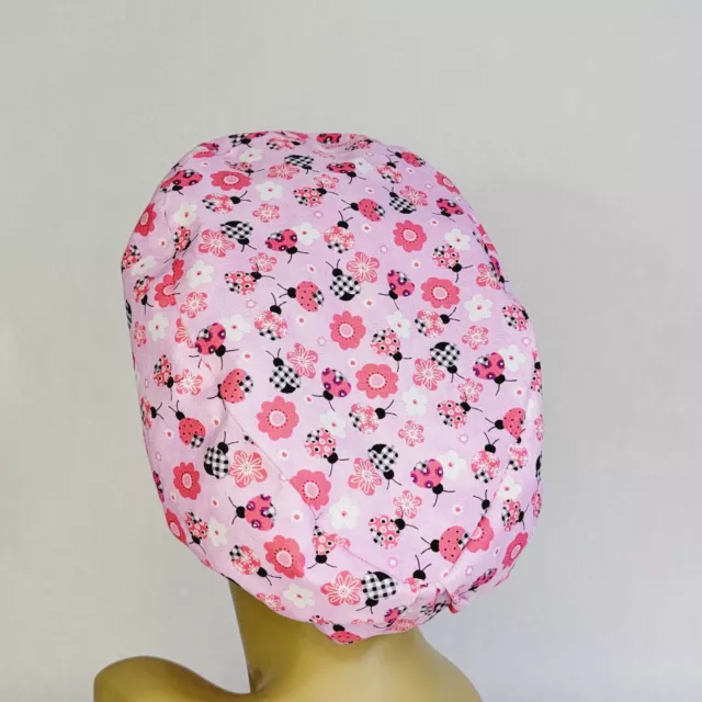 European Women Scrub Hat, Surgical Cap, Pink Lady Bug, Nurses Hat, Medical 3