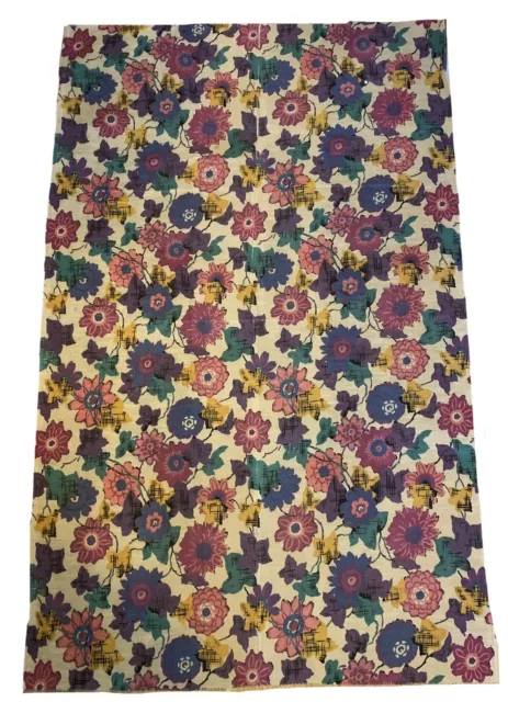 Beautiful 20th Cent French linen geometric/floral printed fabric 3141