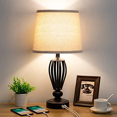USB Bedside Lamp 3 Way Dimmable Touch Table Lamp with Dual USB Charging Ports...