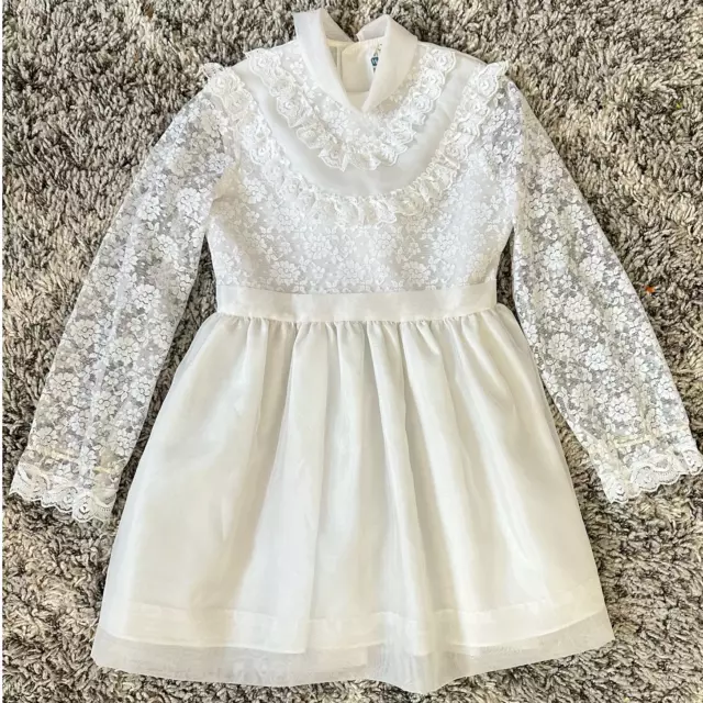 VINTAGE HOLLYWOOD WHITE Lace First Communion Dress 8 Girls Baptism ...