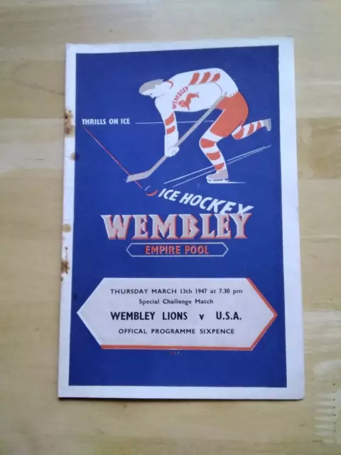 1947 Wembley Lions V Usa - United States America  - Ice Hockey Challenge