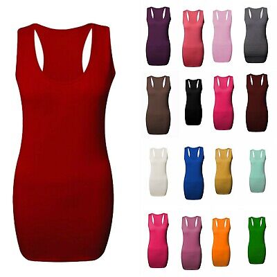 Womens Casual Top Dress Ladies Sleeveless Racer Back Bodycon Muscle Vest Gym Top