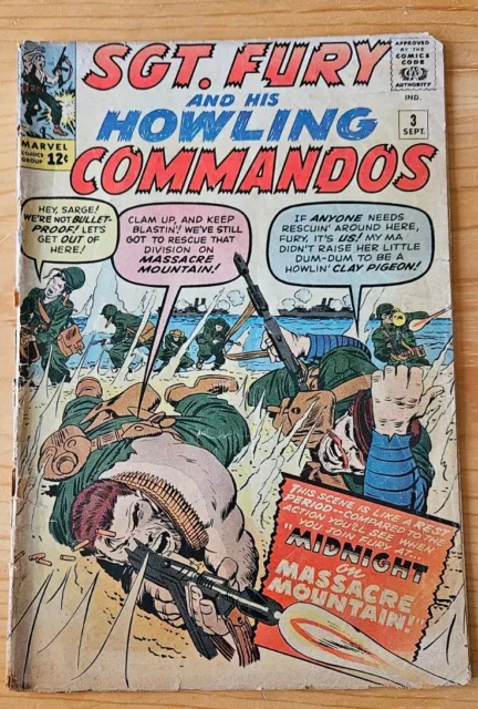 Sgt Fury & His Howling Commandos  #3 3 1963 Low Grade Sgt. Nick War Comic