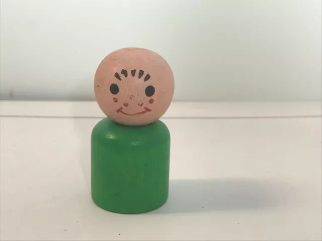 Rare  Fisher Price Little People Wooden Boy Green Body Freckles L1