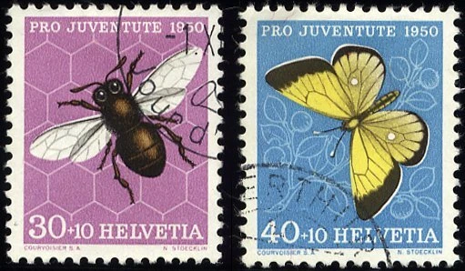 SCHWEIZ 553/4 o, 1950, 30 C. Honigbiene und 40 C. Heufalter, 2, Mi. 36.-