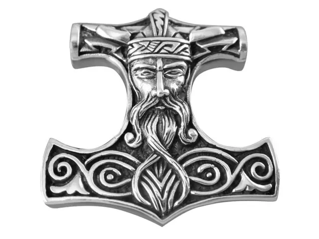 925 Sterling Silver Viking Odin Thor Hammer Mjölnir Mjolnir Norse Large Pendant