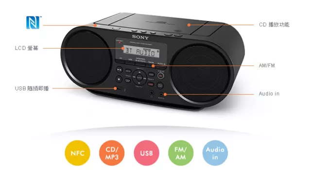 Sony Zs-Rs60Bt Portable Am/Fm/Cd/Mp3/Usb Bluetooth-Nfc Stereo Boombox W/ Manual 3