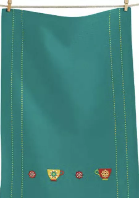 TAG/Tag2U/TagLtd- TEATIME Embroidered Dishtowel- TEAL- NEW-NWOT