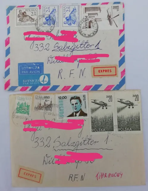 Briefmarken Polen nach 1945 auf Briefumschlägen (2 Stück) gelaufen versch. Motiv