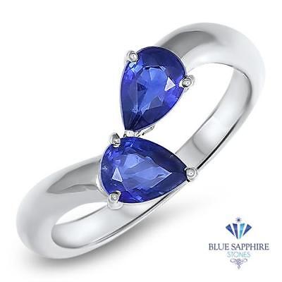1.11ctw Pear Natural Blue Sapphire Snakehead Ring in 14K White Gold
