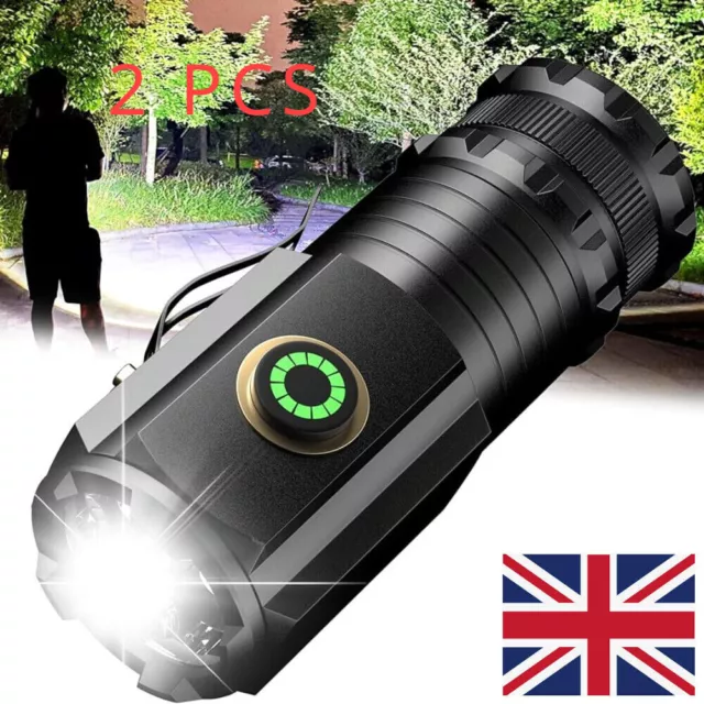 2 PCS 6000Lumens 3x LED Torch Mini EDC Flashlight Light 5Modes USB Rechargeable