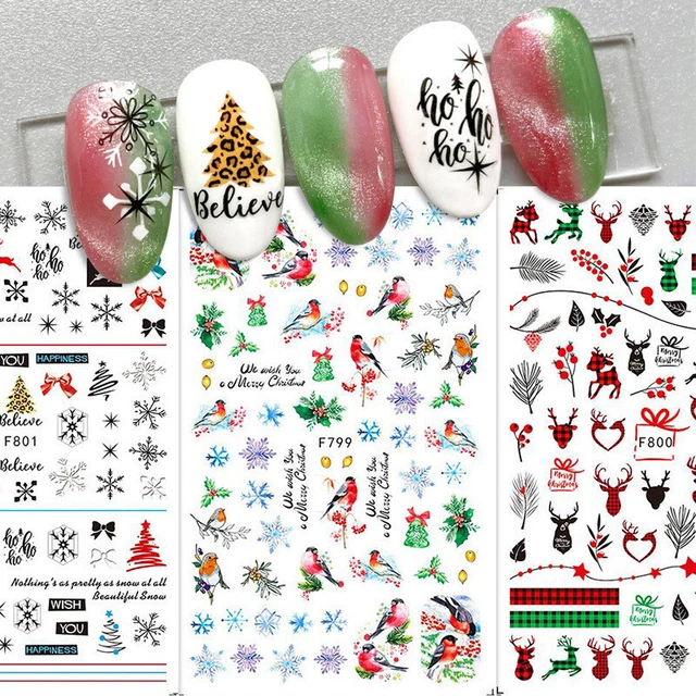 Noël Thème Stickers Ongles Élan Flocon de Neige Slider Décalques 3D Bronzante