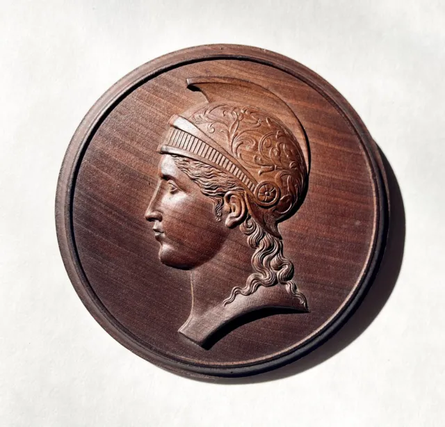 Fine Antique French Empire Carved Wood Medallion Plaque of Athena Minerva 19th C