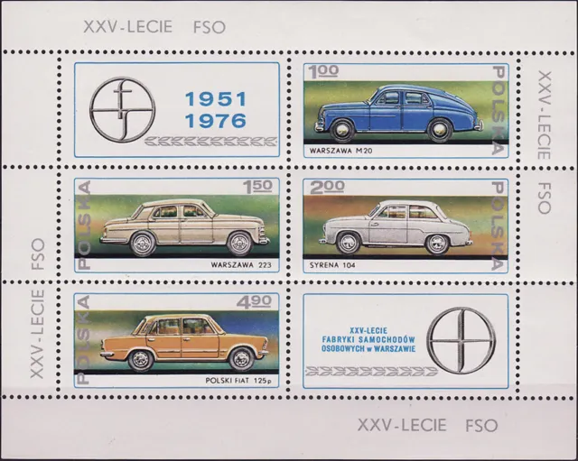 Poland 1976 - 25 years of Automobile Factory in Warsaw - Fi bl 99 MNH**