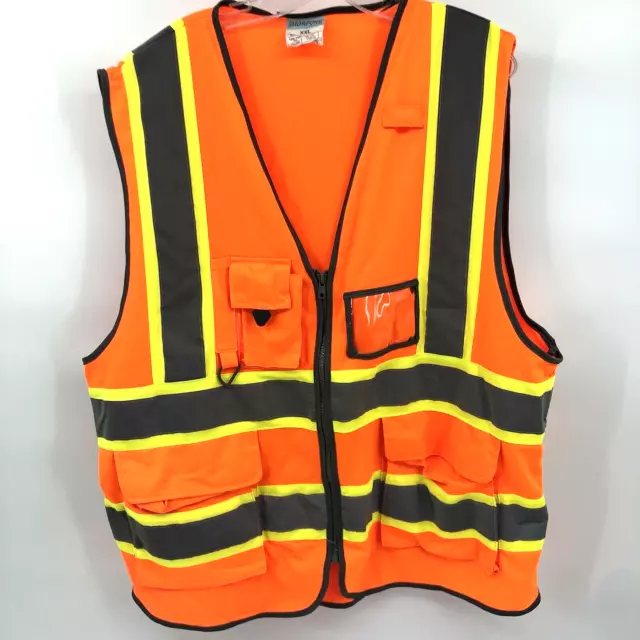Shorfune XXL Reflective High Visibility Safety Unisex Vest Multi-Pockets Zip
