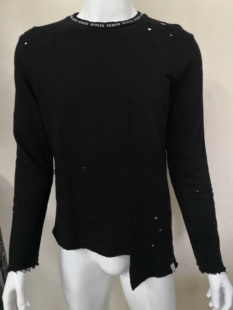 BERNA felpa da uomo manica lunga strappata regular fit tinta unita 100% original