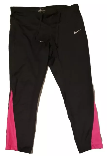 Nike Leggings Women M Black Pink Pull On Capri Pants Dri Fit Stretch Yoga Pants