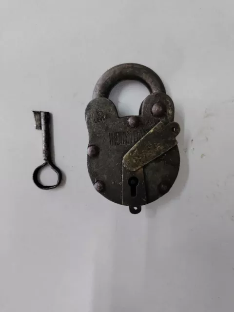 1800 Antique Vintage BRASS  PADLOCK with Key WORKING Lock Old Rare Collectible
