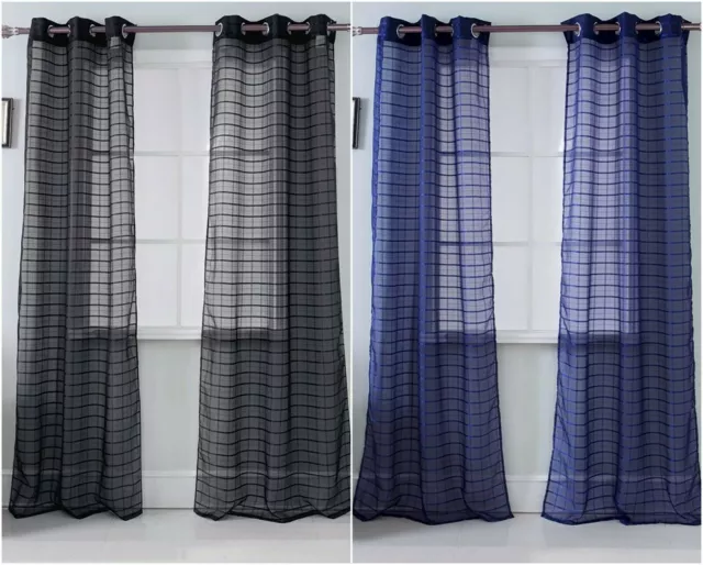 2 PC Sheer Window Curtain Panel Box Voile Print Grommet Drapes Wanda 76"x84"