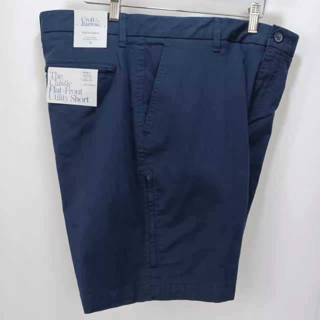 Croft Barrow Mens Blue Flat Front Classic Cargo Belted Utility Shorts 36X8.5 NWT