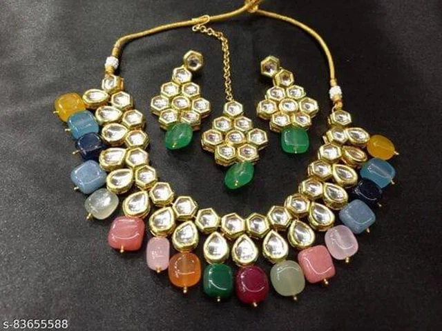 Indian kundan beaded necklace gold plated premium wedding tyani inspired jewelry