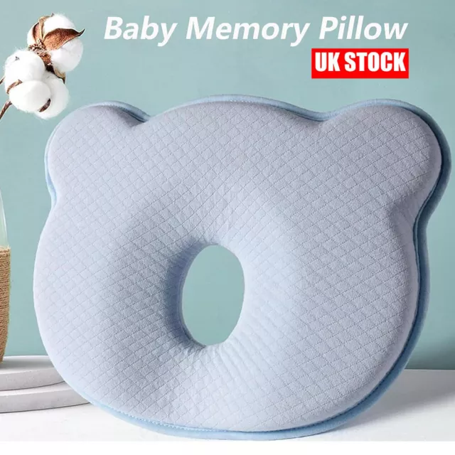 Newborn Baby Infant Memory Foam Pillow Cute Soft Prevent Flat Head Support Blue