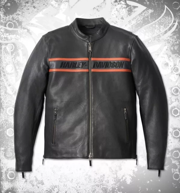 Harley Davidson Herren Motorrad Rumblers Farbe Vintage Schwarz Lederjacke Men