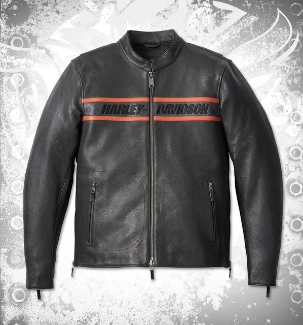 Harley Davidson Homme Moto Rumble Couleur Vintage Cuir Noir Veste Homme