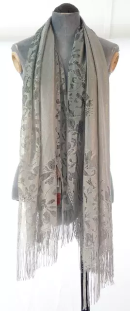 Giorgio Passigatti Scarf Lace Flower Ombre Shiny Grey Green 72cm x 160cm BNWT