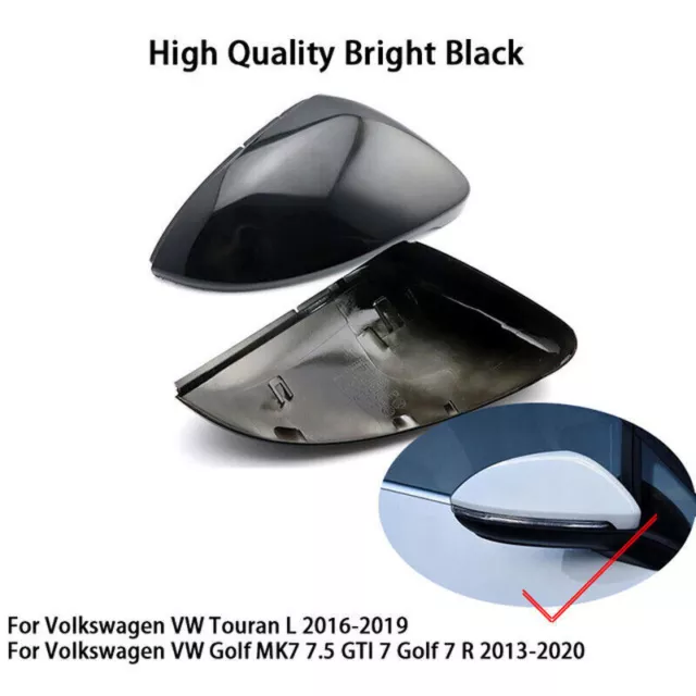 Gloss Black For VW Golf MK7 MK7.5 GTI GTD R 2014-19 Side Wing Mirror Caps Cover 3