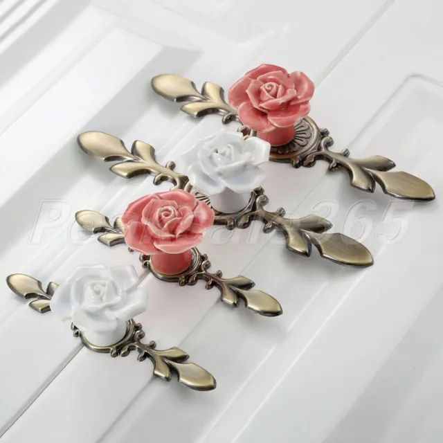 5Pcs Door Ceramic Rose Pull Handles Bedroom Cupboard Cabinet Closet Drawer Knob